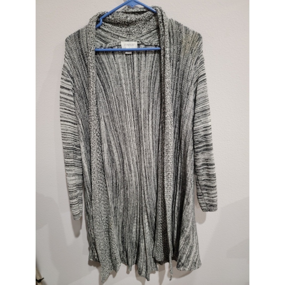 Avenue Women's Plus 22/24 Black & White‎ Knit Open Sweater Cardigan 3/4 Sleeve